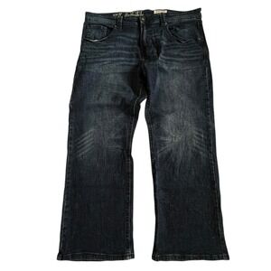 TK Axel Jeans Slim Bootcut 38x30 Dark Wash Distressed Whiskered Moto